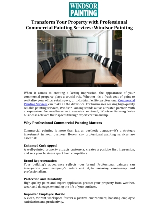 Transform Your Property with Professional Commercial Painting Services Windsor Painting