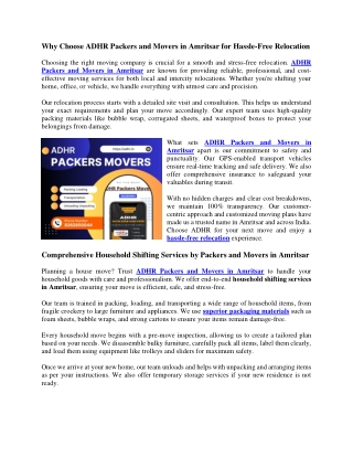 Packers and Movers in Amritsar,