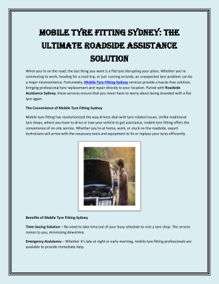 Mobile Tyre Fitting Sydney The Ultimate Roadside Assistance Solution