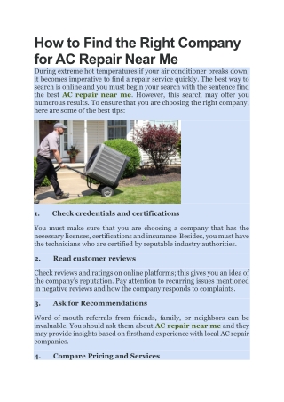 How to Find the Right Company for AC Repair Near Me