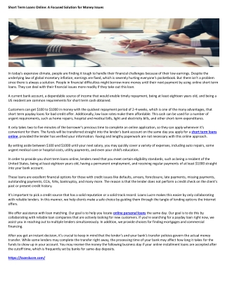 Short Term Loans Online A Focused Solution for Money Issues