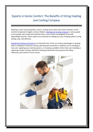 Experts in Home Comfort The Benefits of Hiring Heating and Cooling Company