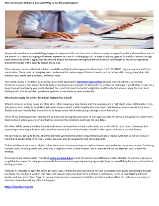 Short Term Loans Online A Successful Way to Get Financial Support