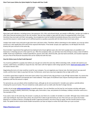 Short Term Loans Online Are Quite Helpful For People with Poor Credit