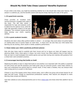 Should My Child Take Chess Lessons? Benefits Explained