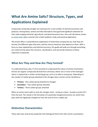 What Are Amine Salts Structure, Types, and Applications Explained