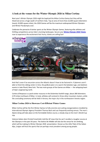 A look at the venues for the Winter Olympic 2026 in Milan Cortina