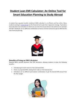 Student Loan EMI Calculator: An Online Tool for Smart Education Planning to Stud