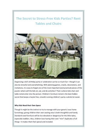 The Secret to Stress-Free Kids Parties Rent Tables and Chairs