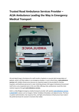 Trusted Road Ambulance Services Provider