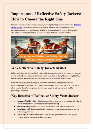 Importance of Reflective Safety Jackets