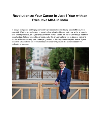 Revolutionize Your Career in Just 1 year with an Executive MBA in India
