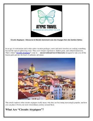 Circuits Atypiques : Découvrez le Monde Autrement avec des Voyages Hors des Sent