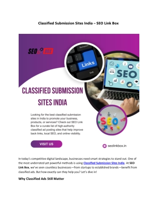 Classified Submission Sites India – SEO Link Box
