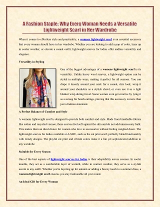 A Fashion Staple - Why Every Woman Needs a Versatile Lightweight Scarf in Her Wardrobe