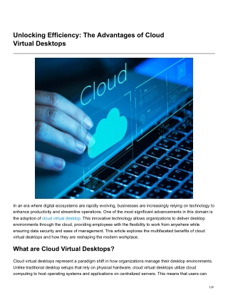 Unlocking Efficiency The Advantages of Cloud VirtualDesktops