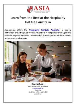 Learn from the Best at the Hospitality Institute Australia
