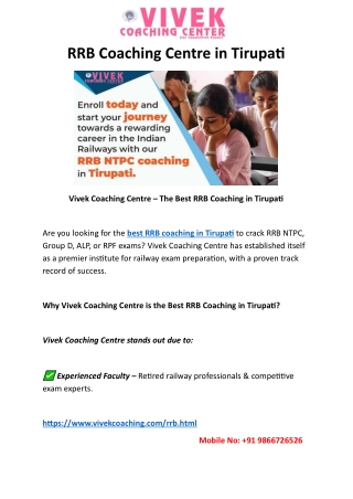 RRB Coaching Centre in Tirupati