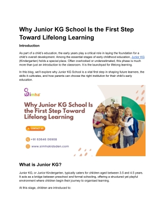 Why Junior KG School Is the First Step Toward Lifelong Learning