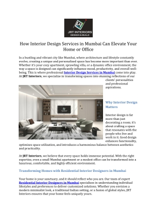 How Interior Design Services in Mumbai Can Elevate Your Home or Office