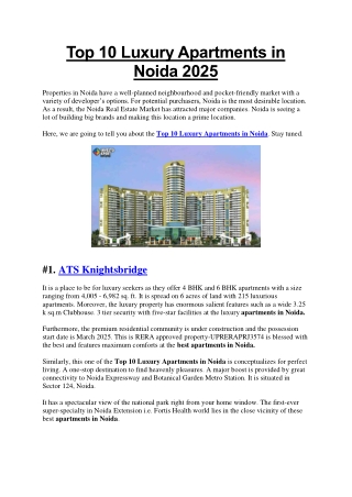 Top 10 Luxury Apartments in Noida 2025