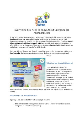 Everything You Need to Know About Opening a Jan Aushadhi Store