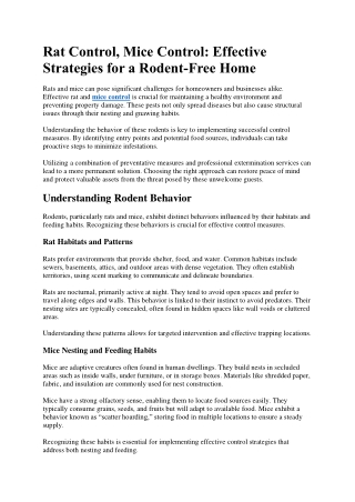 Rat Control, Mice Control: Effective Strategies for a Rodent-Free Home