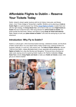 Affordable Flights to Dublin – Reserve Your Tickets Today