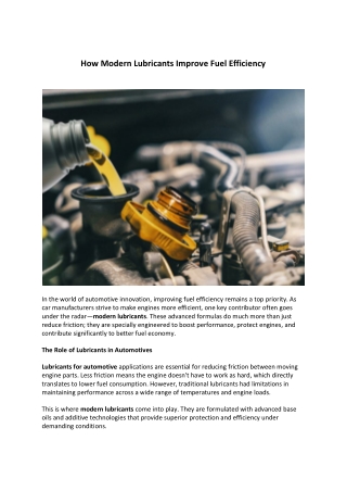 How Modern Lubricants Improve Fuel Efficiency