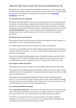 Maximize Solar Power Output with These Easy Maintenance Tips