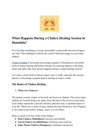 What Happens During a Chakra Healing Session in Honolulu