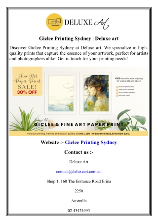 Giclee Printing Sydney   Deluxe art