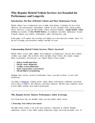 Why Regular Hybrid Vehicle Services Are Essential for Performance and Longevity