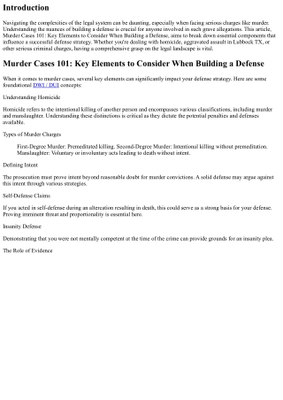 Murder Cases 101: Key Elements to Consider When Building a Defense