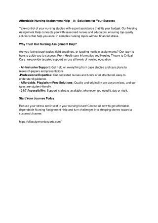 Affordable Nursing Assignment Help