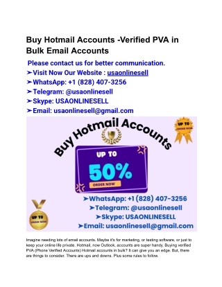 Buy Hotmail Accounts -Verified PVA in Bulk Email Accounts