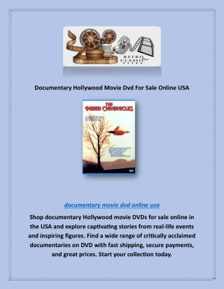 Documentary Hollywood Movie Dvd For Sale Online USA