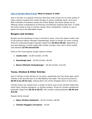Jack in the Box Menu Prices