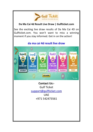 Da Ma Cai 4d Result Live Draw  Gulfticket.com