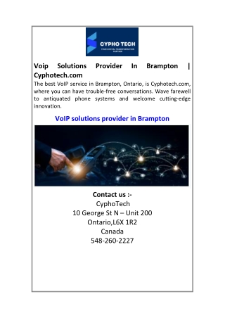Voip Solutions Provider In Brampton | Cyphotech.com