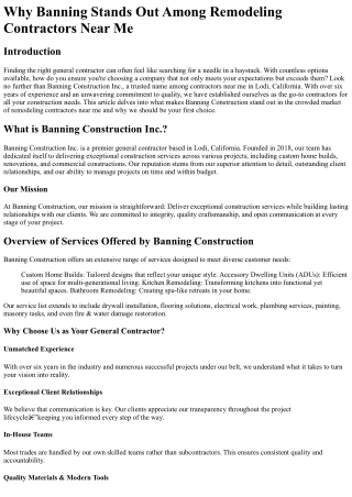 Why Banning Stands Out Among Remodeling Contractors Near Me