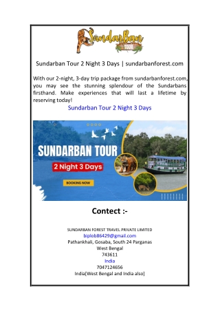 Sundarban Tour 2 Night 3 Days  sundarbanforest.com