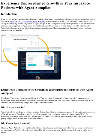 Experience Unprecedented Growth in Your Insurance Business with Agent Autopilot