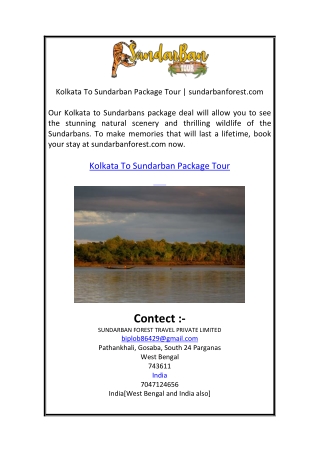 Kolkata To Sundarban Package Tour sundarbanforest.com