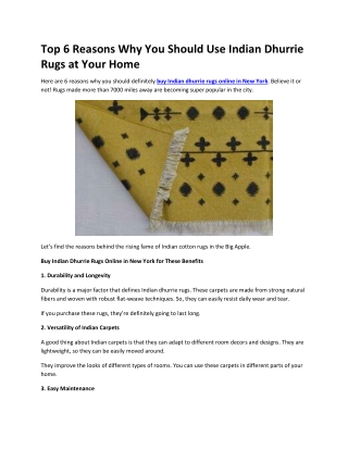 Top 6 Reasons Why You Should Use Indian Dhurrie Rugs at Your Home