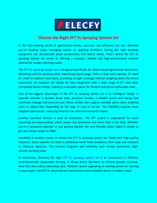 Choose the Right EFT 5L Spraying System Set