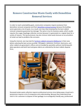 Remove Construction Waste Easily with Demolition Removal Services