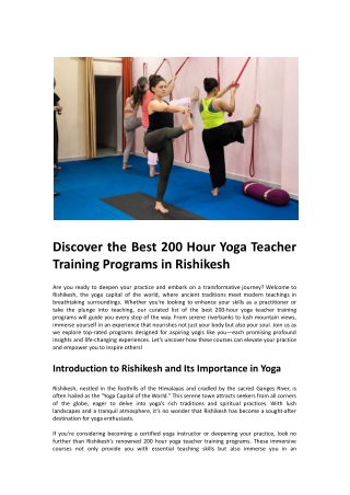 Discover the Best 200 Hour Yoga Teacher Training Programs in Rishikesh