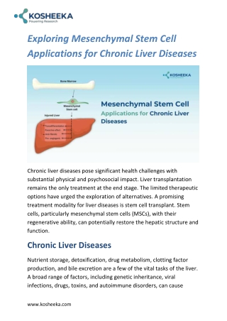 Exploring Mesenchymal Stem Cell Applications for Chronic Liver Diseases
