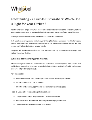 Freestanding vs. Built-In Dishwashers: Which One is Right for Your Kitchen?